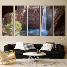 Load image into Gallery viewer, mooney waterfall canvas wall art arizona brown grand canyon 5 piece multiple canvas white waterfall landscape canvas print In Living room
