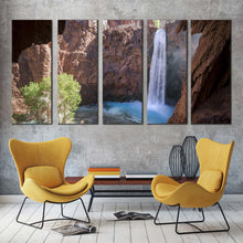 Load image into Gallery viewer, mooney waterfall canvas wall art arizona brown grand canyon 5 piece multiple canvas white waterfall landscape canvas print For Living Room
