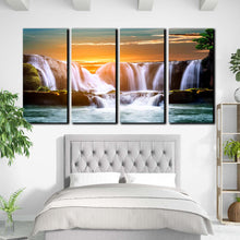 Load image into Gallery viewer, morning waterfall view clean water 4 panel canvas prints For Bedroom
