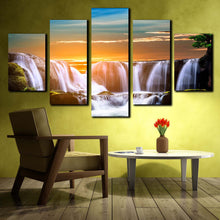 Load image into Gallery viewer, morning  waterfall  view  clean  water  5  panel  canvas  prints In Living Room
