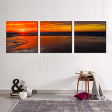 Load image into Gallery viewer, morocco  sea  canvas  wall  art  brown  legzira  beach  3  piece  canvas  set  orange  cloudy  sky  ocean  multiple  canvas
