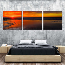 Load image into Gallery viewer, morocco  sea  canvas  wall  art  brown  legzira  beach  3  piece  canvas  set  orange  cloudy  sky  ocean  multiple  canvas In Living Room
