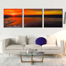 Load image into Gallery viewer, morocco  sea  canvas  wall  art  brown  legzira  beach  3  piece  canvas  set  orange  cloudy  sky  ocean  multiple  canvas In Living Room
