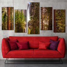 Load image into Gallery viewer, mountain waterfall canvas wall art california green scenery waterfalls 5 piece canvas print brown mountain yosemite waterfalls multiple canvas For Your Living room
