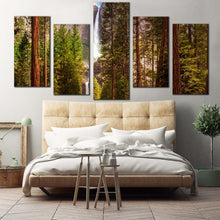 Load image into Gallery viewer, mountain waterfall canvas wall art california green scenery waterfalls 5 piece canvas print brown mountain yosemite waterfalls multiple canvas For Bedroom
