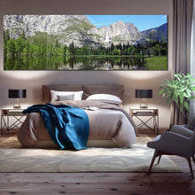 Load image into Gallery viewer, mountain  waterfall  canvas  wall  art  green  yosemite  national  park  1  piece  canvas  print  california  forest  white  waterfall  scenery  wide  canvas For Bedroom
