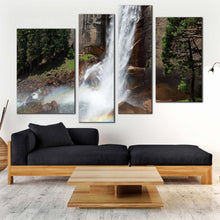 Load image into Gallery viewer, mountain waterfall canvas wall art national park in california canvas set grey sierra nevada mountains 4 piece canvas white vernal falls canvas print for living room
