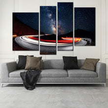 Load image into Gallery viewer, multi Panel red orange yellow car lights trails by mountain 5 piece canvas print
