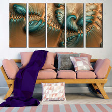 Load image into Gallery viewer, multi panel canvas print abstract yellow brown fractal on leather In Living Room
