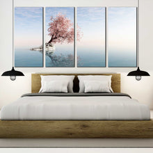 Load image into Gallery viewer, multi panel 4 piece blue sky reflected lake lonely tree wall decor For Your Bedroom
