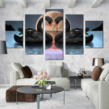 Load image into Gallery viewer, multi  panel  5  piece  canvas  print  Black  Swans  Make  Up  A  Heart  Reflected  On  Water For Living room
