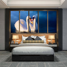 Load image into Gallery viewer, multi panel 5 piece canvas print White Swans couple love Make Up A Heart For Bedroom
