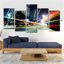 Load image into Gallery viewer, multi panel amazing city traffic lights at night 5 piece home decor In Living Room
