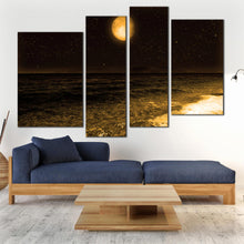 Load image into Gallery viewer, multi panel full moon night sky ocean 4 piece wall decor
