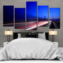 Load image into Gallery viewer, multi panel night sky cars light trails milky way 5 piece canvas print For Bedroom
