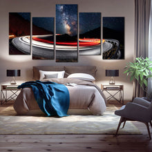 Load image into Gallery viewer, multi panel night sky cars light trails milky way 5 piece canvas print For Your Bedroom
