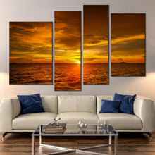 Load image into Gallery viewer, multi panel orange sunset ocean clouds wall art home decor 
