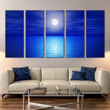 Load image into Gallery viewer, multi panel wall art beach moon at night 5 panel canvas art In Living Room
