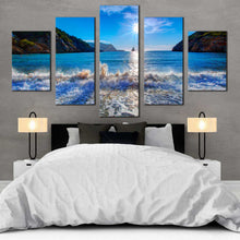Load image into Gallery viewer, multi  panel  wall  artwork  ibiza  beach  blue  sky  mountains For Bedroom

