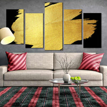 Load image into Gallery viewer, multi split panels canvas print of gold brush stroke on black In Living Room
