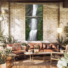 Load image into Gallery viewer, multnomah  waterfall  canvas  wall  art  white  waterfall  in  oregon  vertical  canvas  print  green  trees  forest  scenery  waterfall  wide  canvas For Your Living Room
