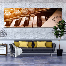 Load image into Gallery viewer, music  composition  canvas  wall  art  white  music  sheet  wide  canvas  piano  and  golden  flute  1  piece  canvas  print For Living Room
