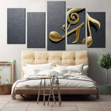 Load image into Gallery viewer, music harmony canvas wall art grey abstract musical notes 5 piece canvas print gold isolated music notes multiple canvas For Bedroom
