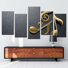 Load image into Gallery viewer, music harmony canvas wall art grey abstract musical notes 5 piece canvas print gold isolated music notes multiple canvas
