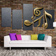 Load image into Gallery viewer, music harmony canvas wall art grey abstract musical notes 5 piece canvas print gold isolated music notes multiple canvas For Living Room
