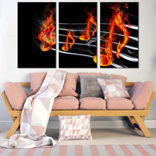 Load image into Gallery viewer, music harmony canvas wall art red burning music 3 piece canvas set black abstract curved music triptych canvas print For Living Room
