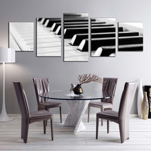 Load image into Gallery viewer, music instrument canvas print abstract piano multi canvas artwork white black classical piano key 5 piece canvas wall art In Dining Room
