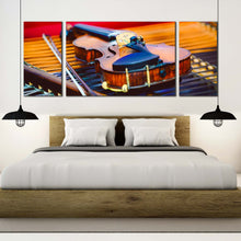 Load image into Gallery viewer, music instrument canvas print elegant violin 3 piece canvas wall art colorful violin close up multi canvas For Bedroom
