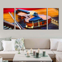 Load image into Gallery viewer, music instrument canvas print elegant violin 3 piece canvas wall art colorful violin close up multi canvas In Living room
