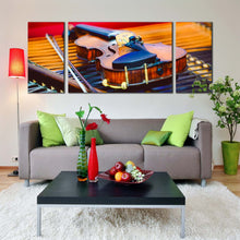 Load image into Gallery viewer, music instrument canvas print elegant violin 3 piece canvas wall art colorful violin close up multi canvas For Living Room
