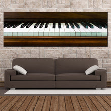 Load image into Gallery viewer, music  instrument  canvas  wall  art  black  white  piano  key  panoramic  canvas  print  classical  piano  close  up  canvas  artwork In Living Room
