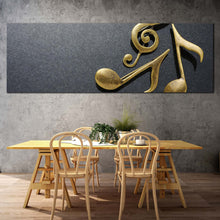 Load image into Gallery viewer, music  note  canvas  wall  art  grey  abstract  music  1  piece  canvas  print  gold  musical  notes  wide  canvas In Dinning Room
