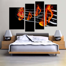 Load image into Gallery viewer, music notes canvas wall art modern music notes on fire 4 piece print black abstract curved music multi canvas artwork for bedroom
