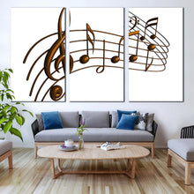 Load image into Gallery viewer, music notes canvas wall art white modern abstract music 3 piece canvas print brown music notes multi canvas artwork In Living Room
