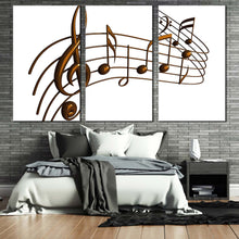 Load image into Gallery viewer, music notes canvas wall art white modern abstract music 3 piece canvas print brown music notes multi canvas artwork For Bedroom
