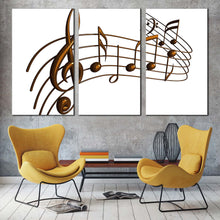 Load image into Gallery viewer, music notes canvas wall art white modern abstract music 3 piece canvas print brown music notes multi canvas artwork For Living Room
