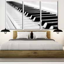 Load image into Gallery viewer, music piano canvas wall art music instrument canvas 3 piece canvas print black white piano key close up triptych canvas set For Bedroom
