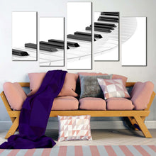 Load image into Gallery viewer, music piano canvas wall art piano digital art print white black piano keyboard spiral 5 piece canvas set In Living room
