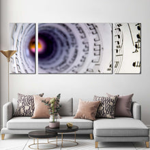 Load image into Gallery viewer, music sheet canvas wall art black musical notes 3 piece multiple canvas white music notes tunnel triptych canvas print For Living Room
