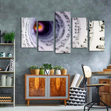 Load image into Gallery viewer, music swirl canvas wall art black modern music notes 5 piece canvas print white music sheet multiple canvas
