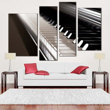 Load image into Gallery viewer, musical instrument canvas print white black isolated piano keyboard 4 piece canvas wall art elegant piano multi canvas for your living room
