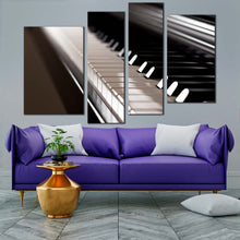 Load image into Gallery viewer, musical instrument canvas print white black isolated piano keyboard 4 piece canvas wall art elegant piano multi canvas
