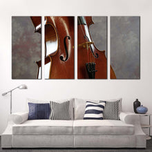 Load image into Gallery viewer, musical instrument canvas wall art isolated cello music 4 piece canvas set brown white cello digital canvas print In Living room
