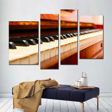 Load image into Gallery viewer, musical instrument canvas wall art white black piano close up 4 piece canvas set orange piano abstract canvas print for living room
