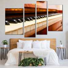 Load image into Gallery viewer, musical instrument canvas wall art white black piano close up 4 piece canvas set orange piano abstract canvas print for your bedroom
