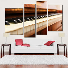 Load image into Gallery viewer, musical instrument canvas wall art white black piano close up 4 piece canvas set orange piano abstract canvas print
